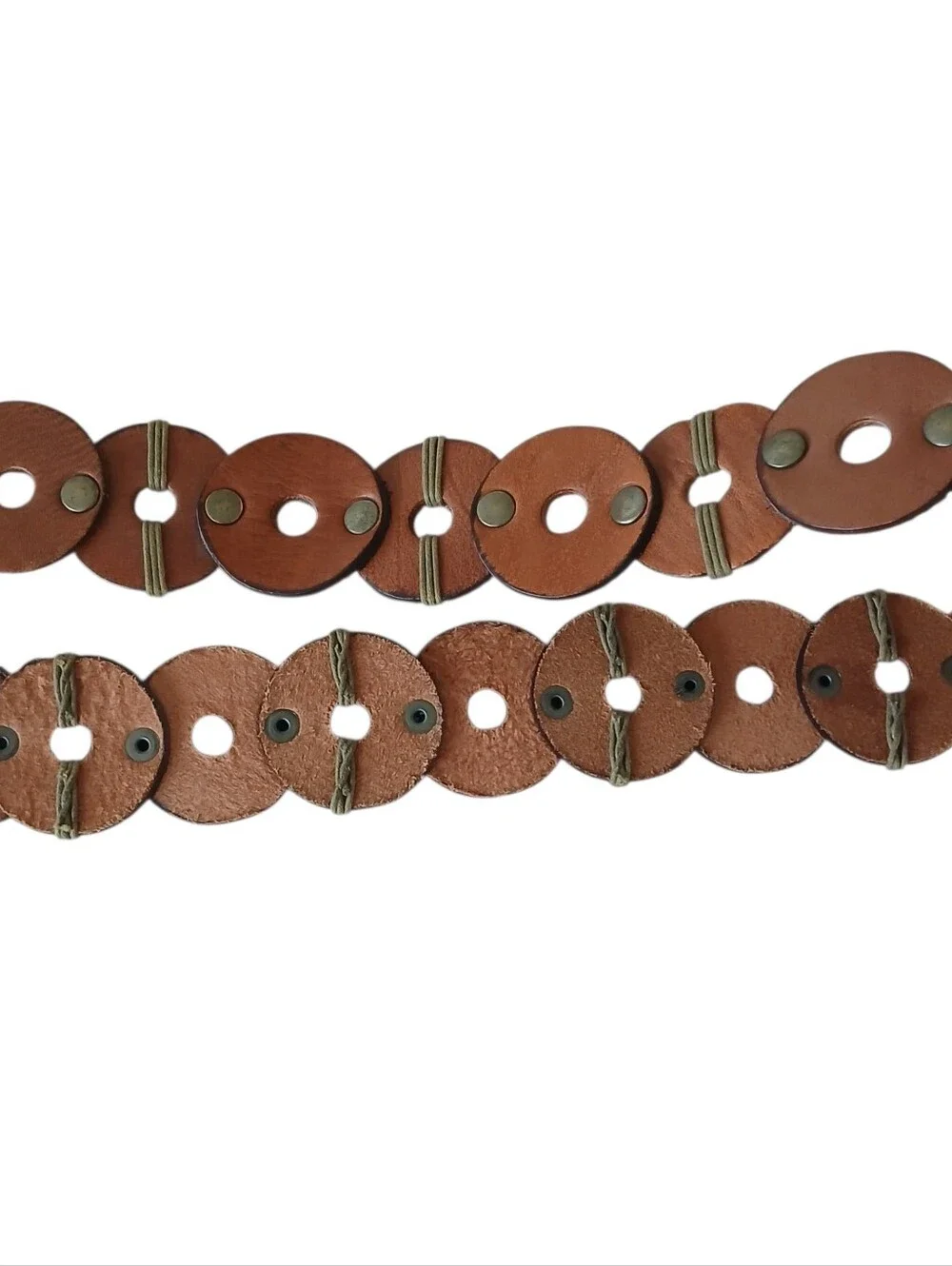 VINTAGE NWT Rolfs Circular Linked Leather Belt Women's L Brown Brass Boho Stud